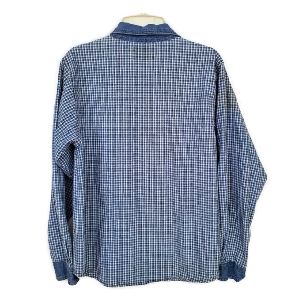 VINTAGE Denim Checkered Button Down Size L - EUC! - Picture 2 of 8